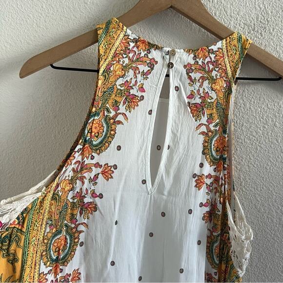 Free People Darjeeling Printed Slip Dress In Ivory Crochet Lace Sides Medium - Picture 6 of 7